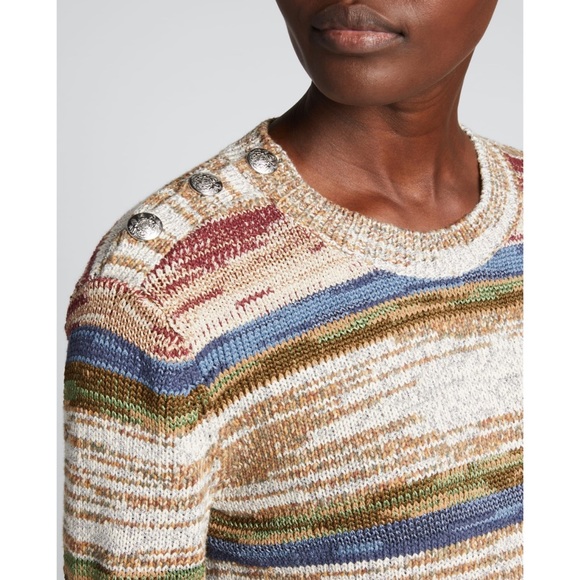 Veronica Beard Sohani Metallic Space-Dyed Cotton Sweater Size XS Shoulder Button - Picture 3 of 12